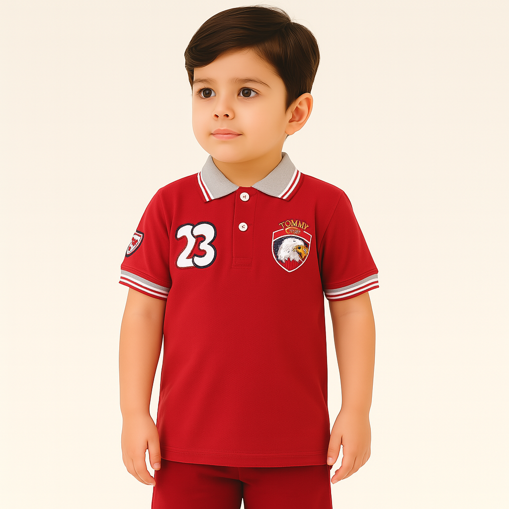 Boys red eagle polo shirt