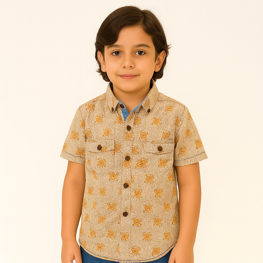Boys brown printed casual shirt