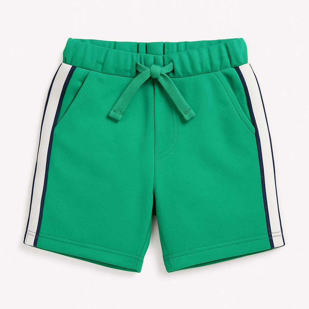 Boys green shorts with side  gray stripe
