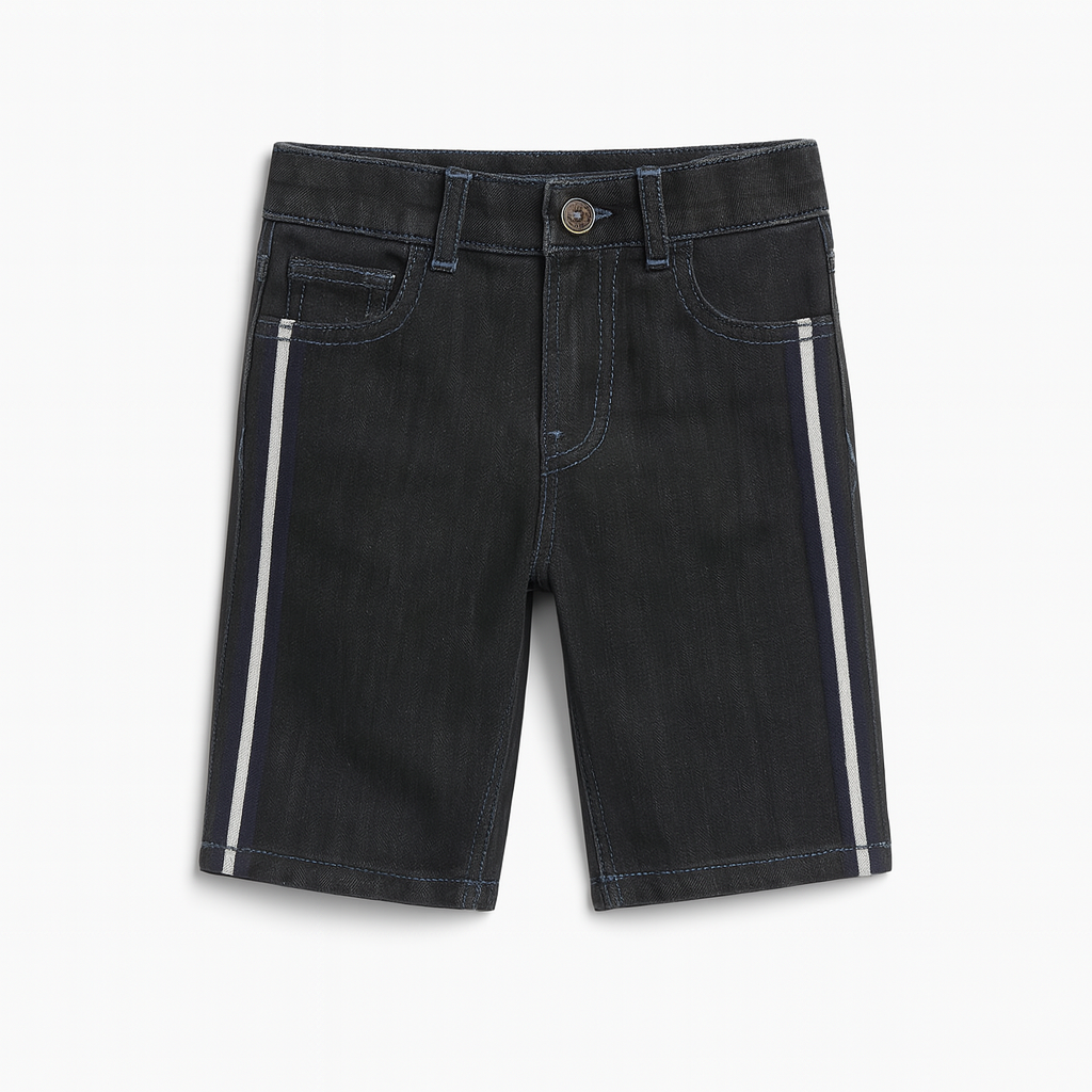 Boys gray side stripe denim shorts