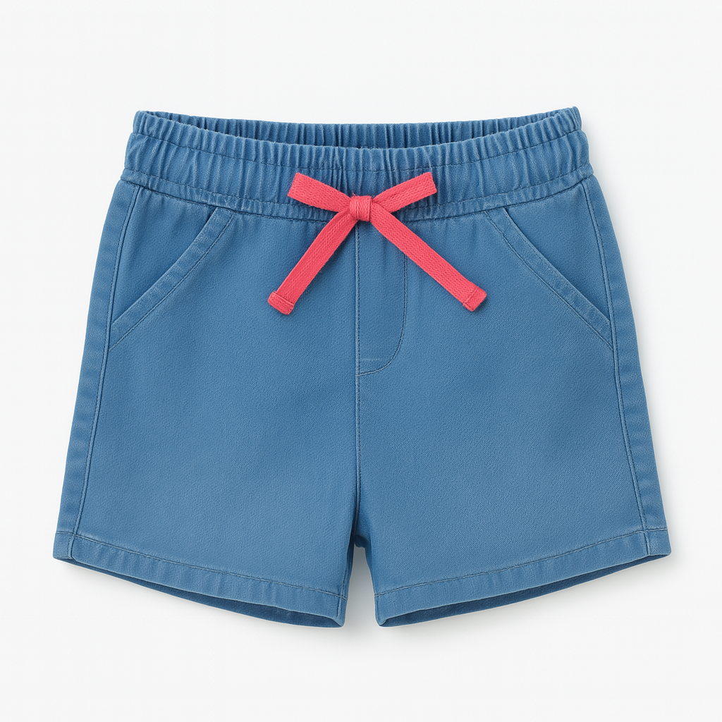 Blue red knots denim shorts