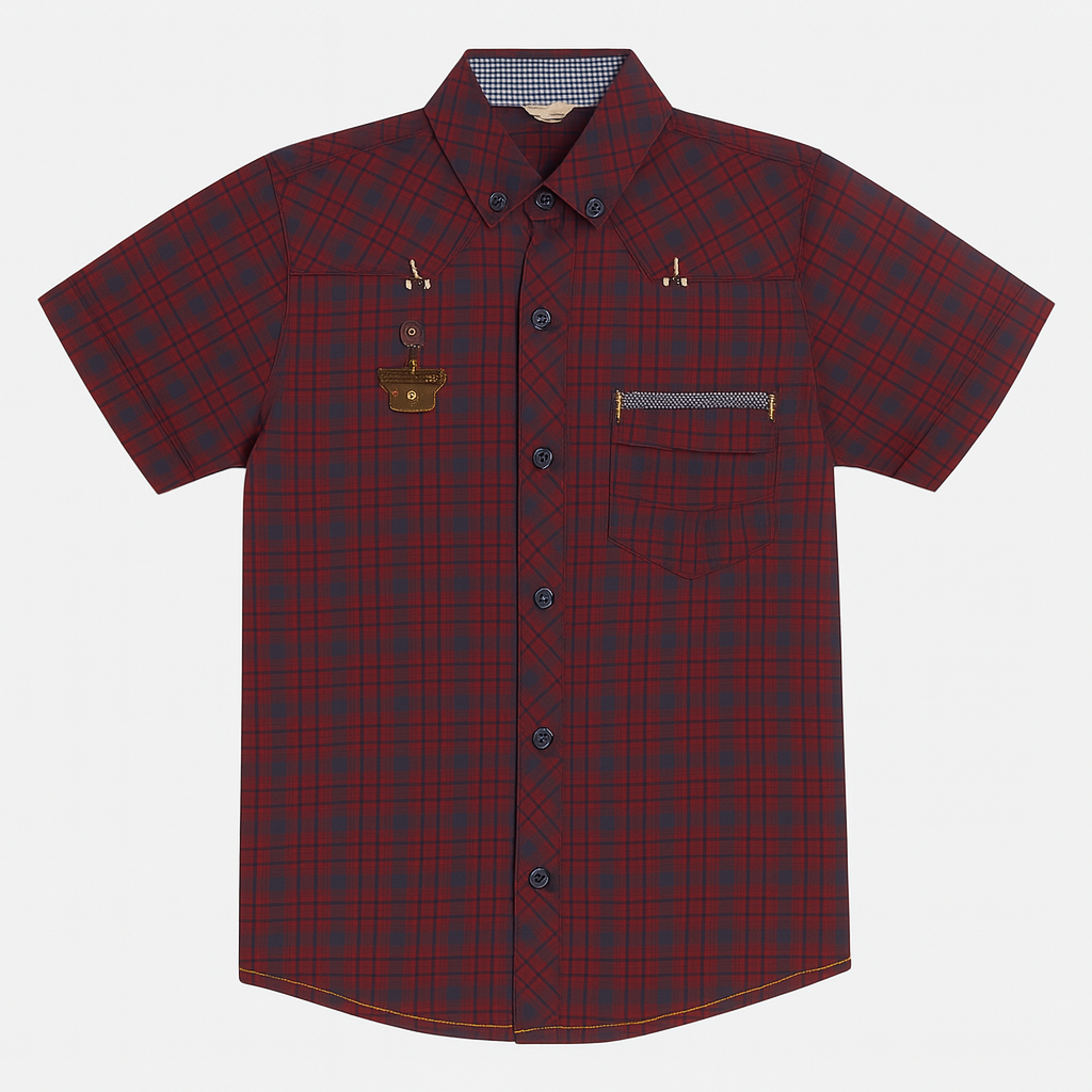Boys red and blue check casual shirt