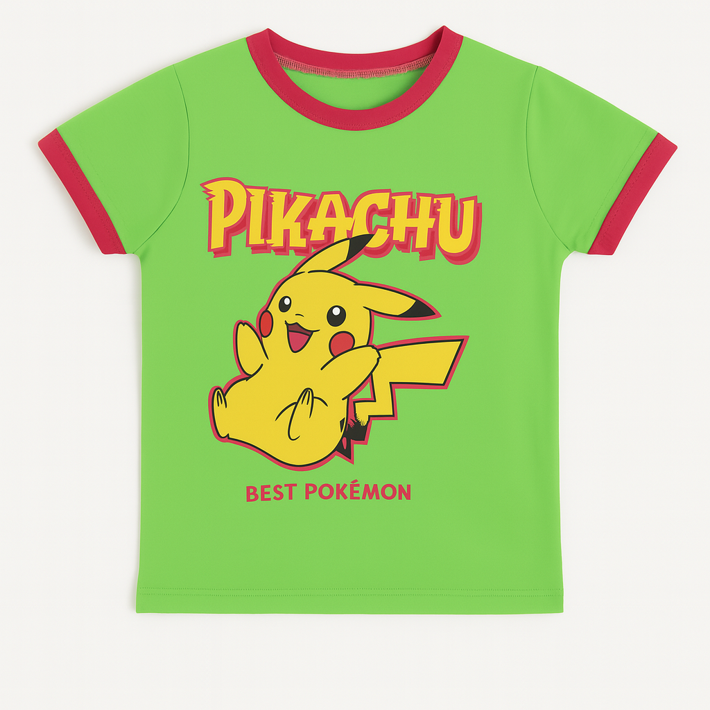 Girls green pikachu shirt with pink rib