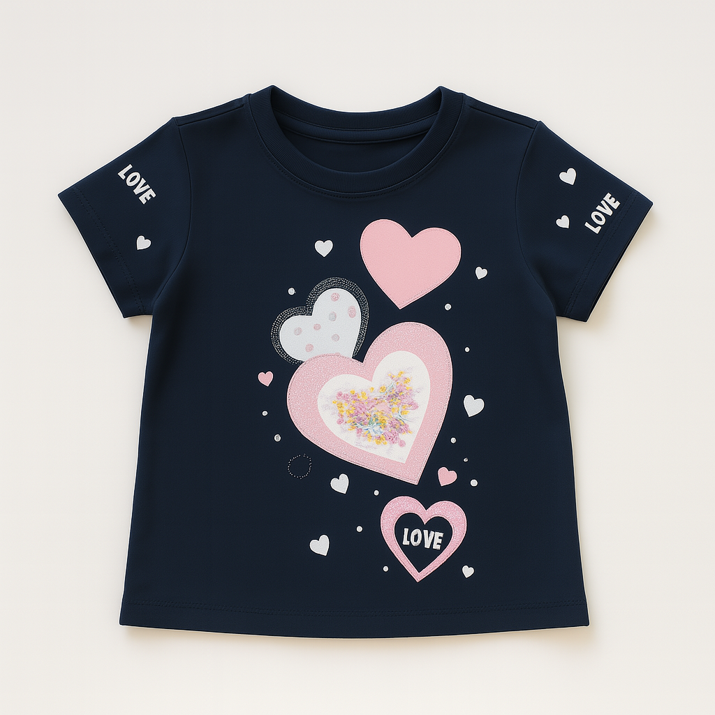 Girls blue heart sequence T-Shirt