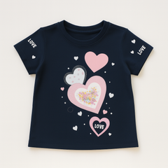 Girls blue heart sequence T-Shirt