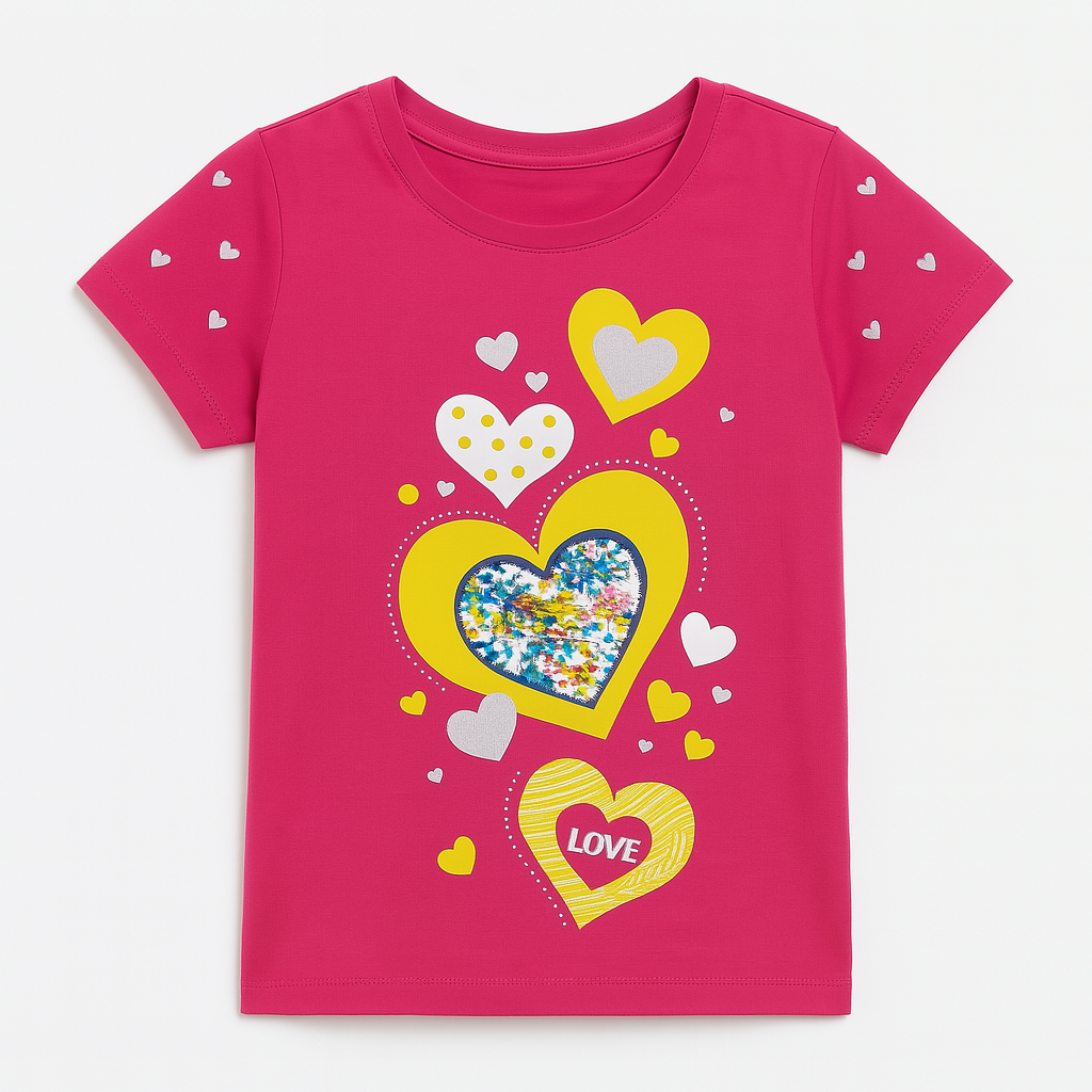 Girls pink  heart sequence T-Shirt