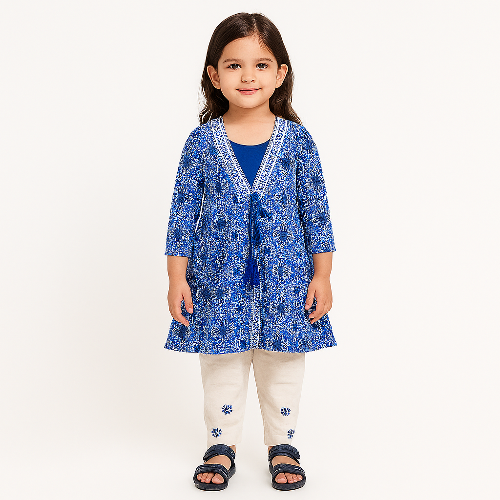 Girls khaddar tafatan frock with embroided trouser