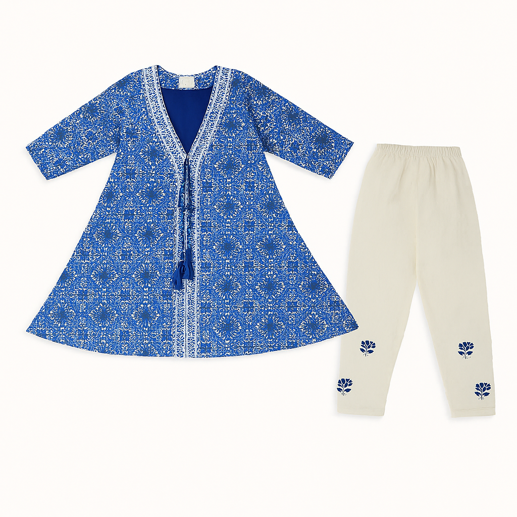 Girls khaddar tafatan frock with embroided trouser