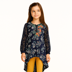 Girls blue embroidered chiffon top