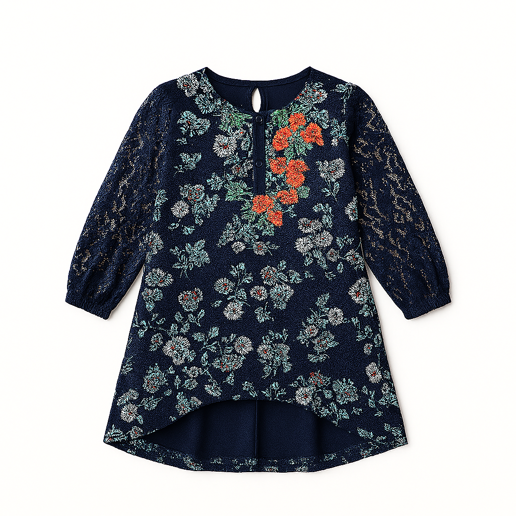 Girls blue embroidered chiffon top