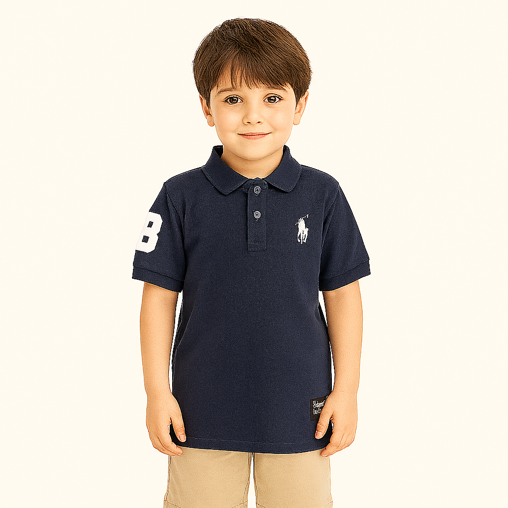 Boys blue horse embroidered polo shirt