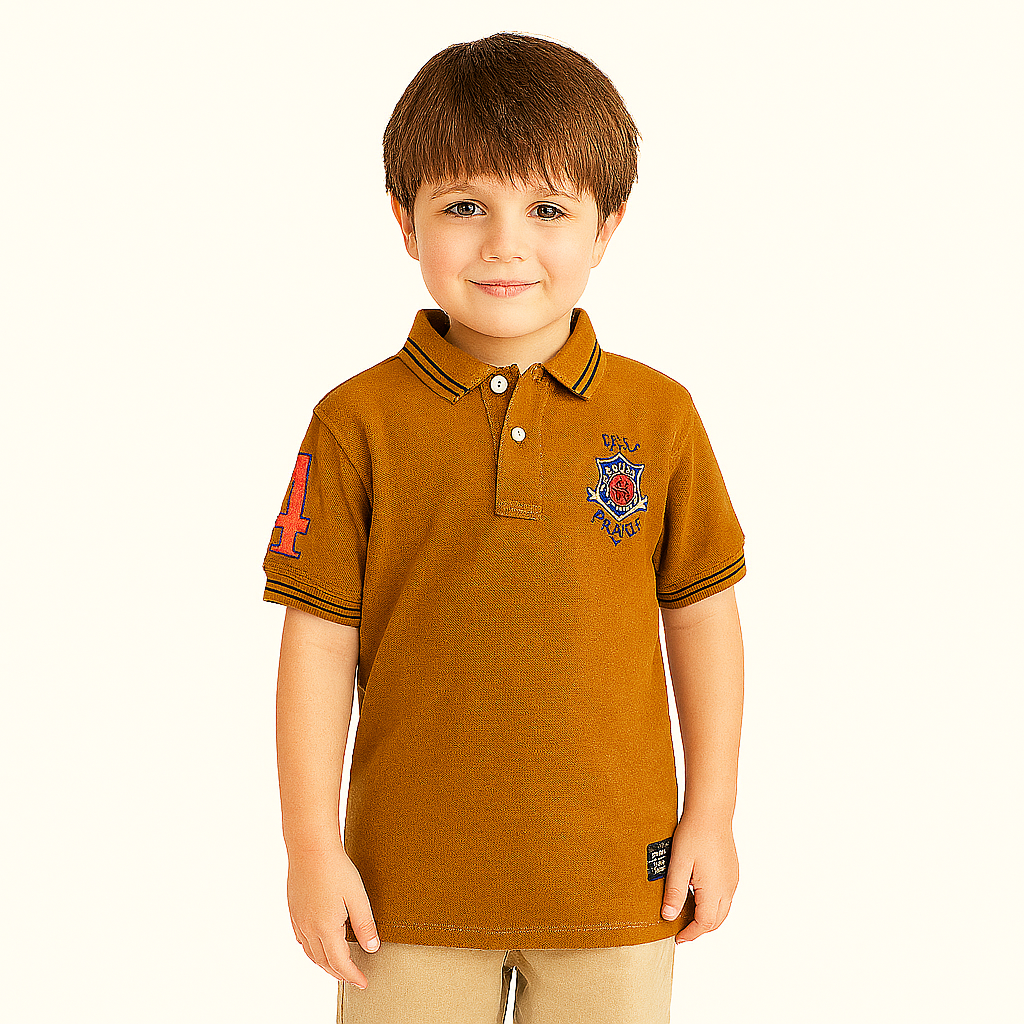 Boys brown patch polo shirt