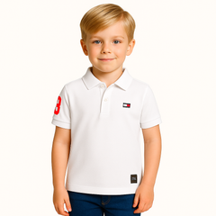 Boys white embroided polo shirt