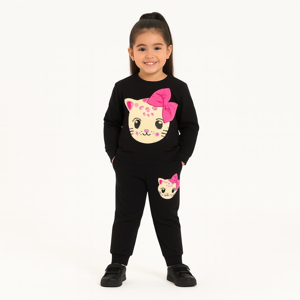 Girls black cat tracksuit