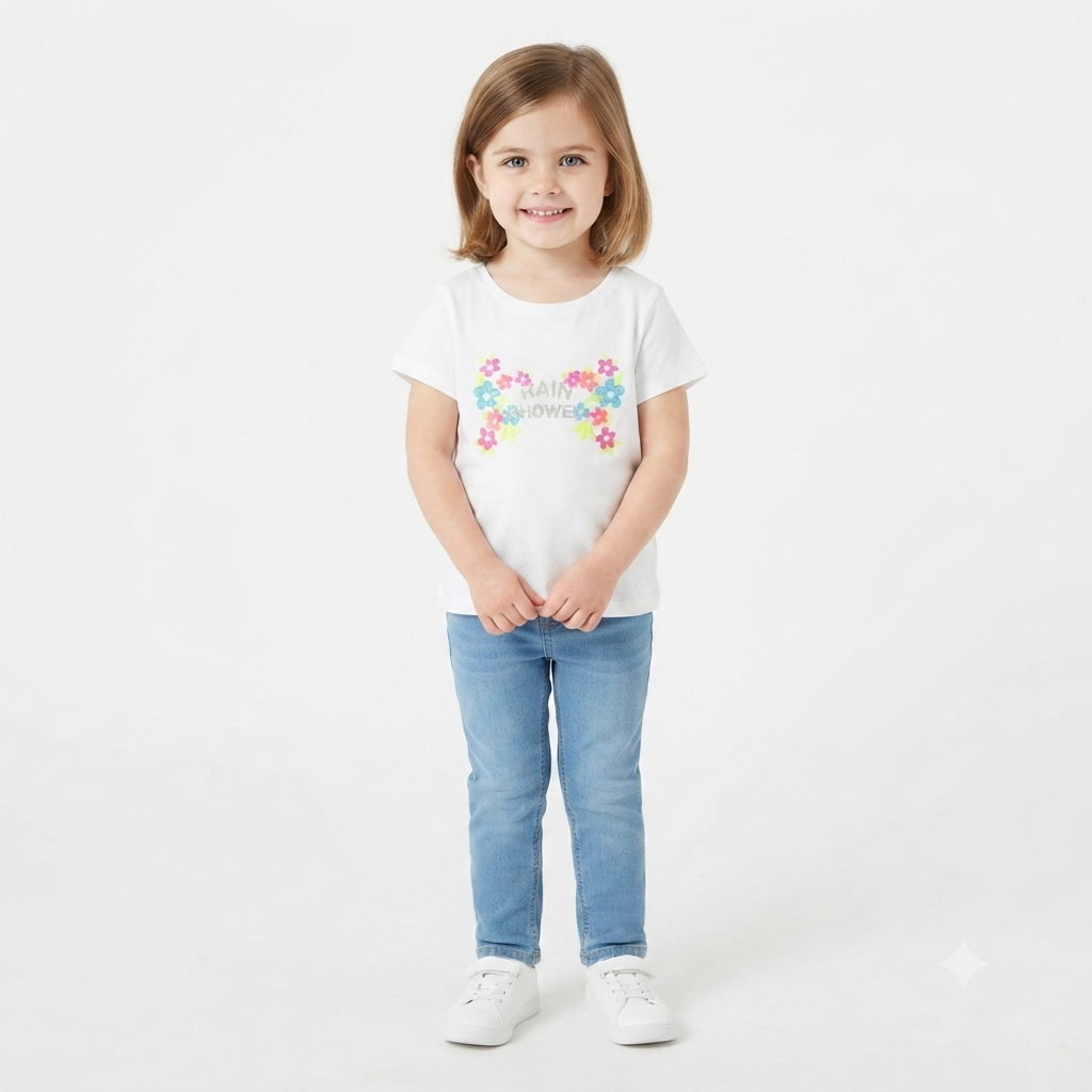 Girls white shower t-shirt