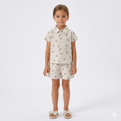 Girls Beige Floral Print Tracksuit (Summer)