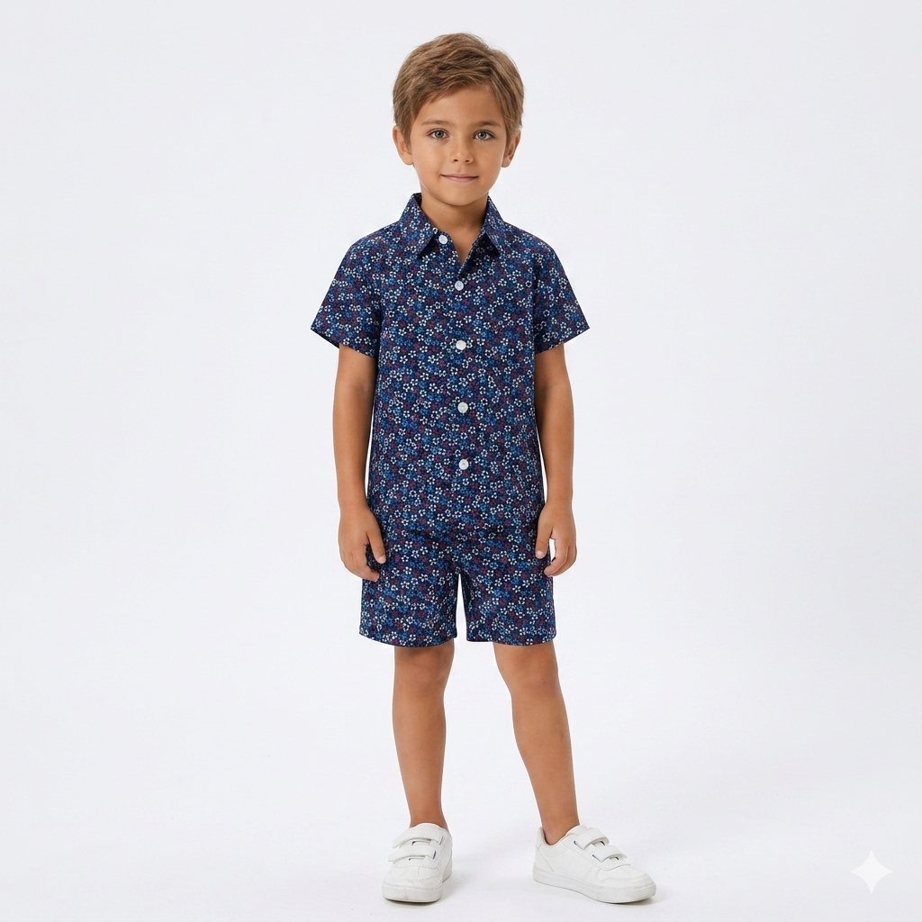Boys Navy Blue Star Print Tracksuit (Summer)