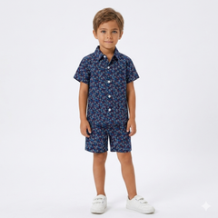Boys Navy Blue Star Print Tracksuit (Summer)