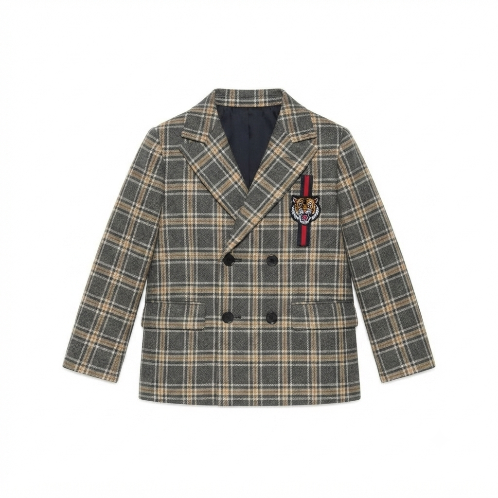 Girls check tiger long coat