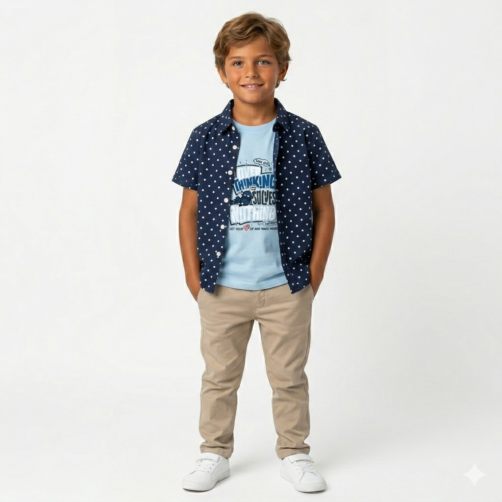 Boys Polka Dot Printed Double Casual Shirt