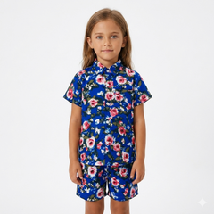 Girls Royal Blue Rose Print Tracksuit (Summer)