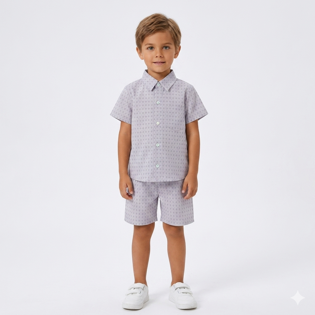 Boys Light Grey Diamond Print Tracksuit (Summer)