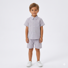 Boys Light Grey Diamond Print Tracksuit (Summer)