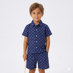 Boys Navy Blue Floral Print Tracksuit (Summer)