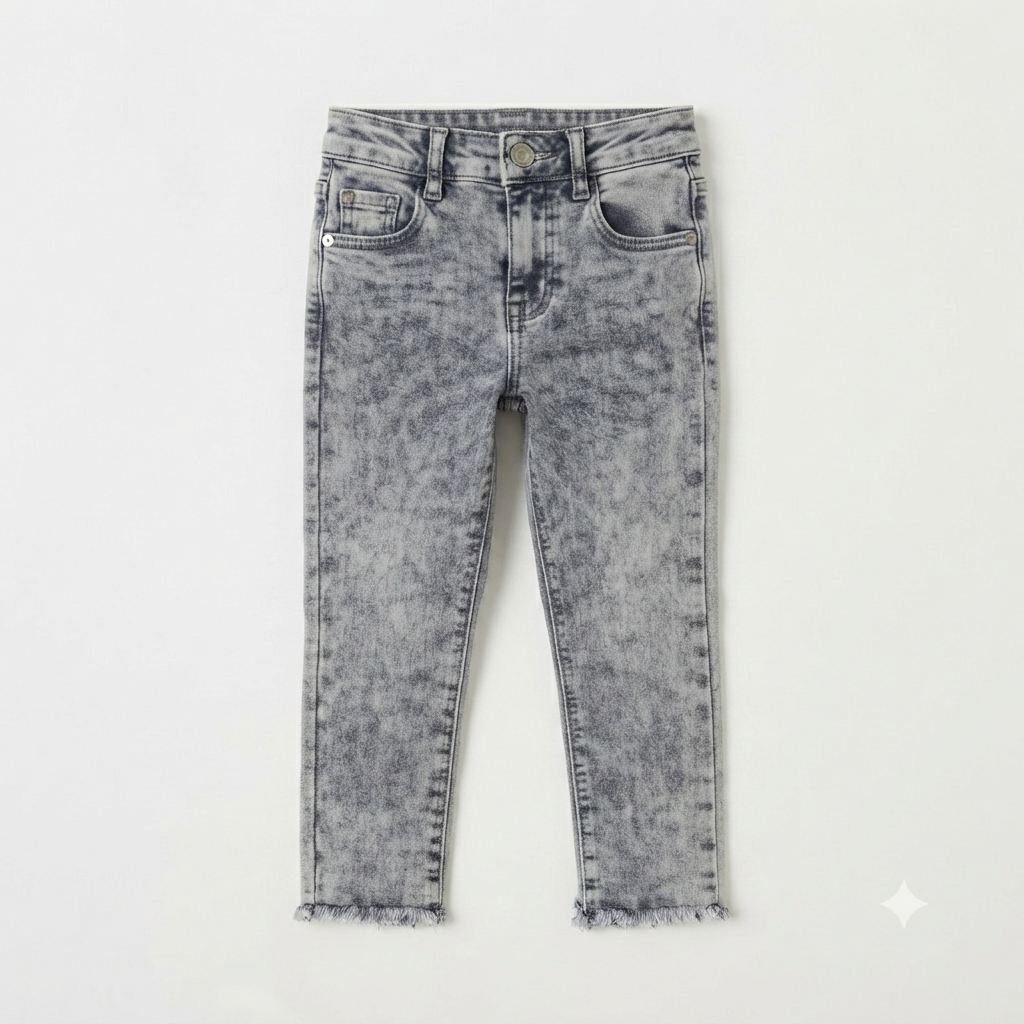 Girls Grey Acid Wash Denim Pant