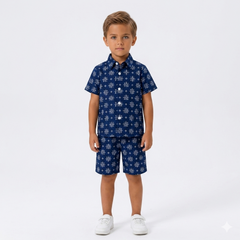 Boys Navy Blue Geometric Print Casual Tracksuit (Summer)