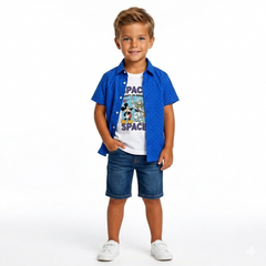 Boys Blue Micro Dot Printed Double Casual Shirt