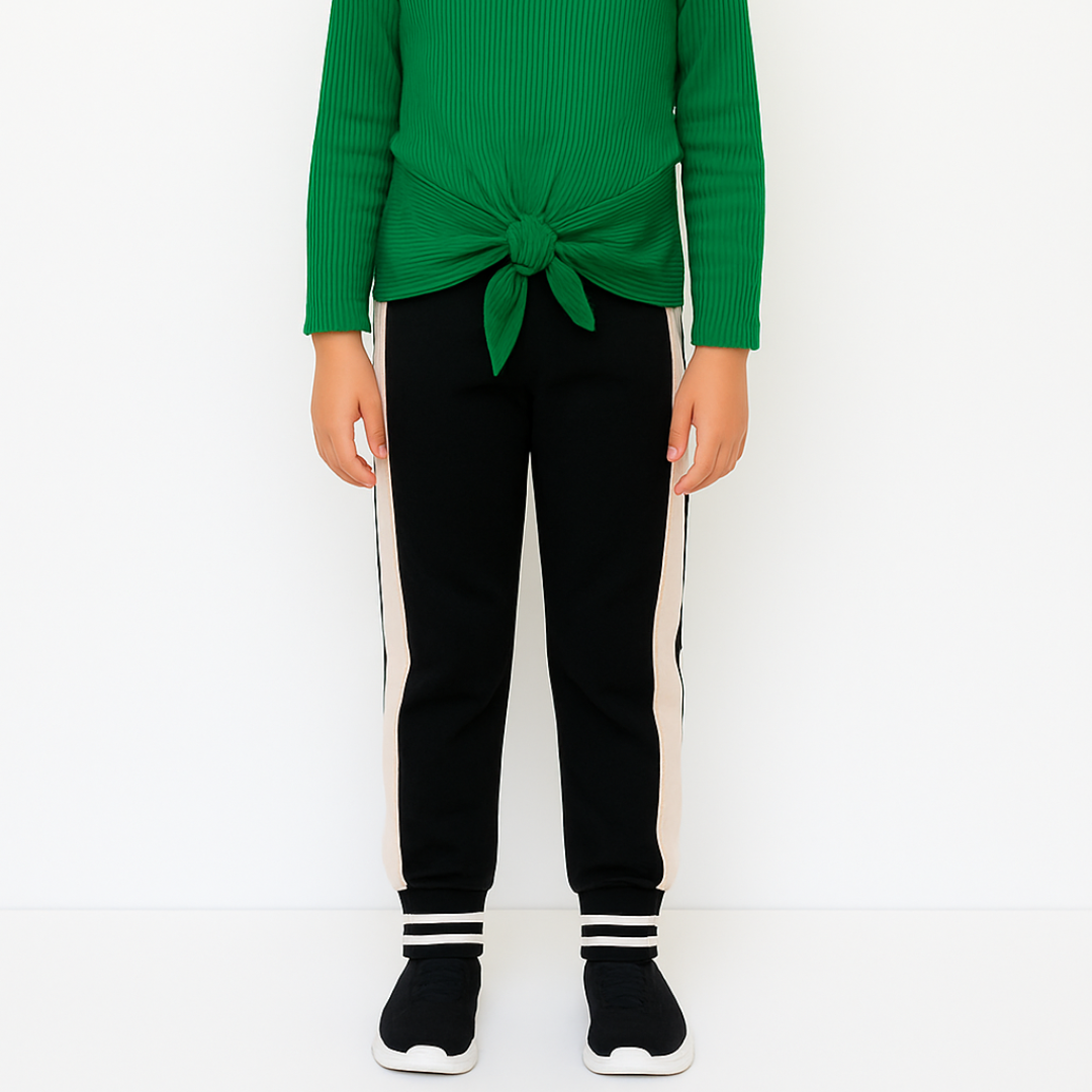 Black trouser with skin color side stripe