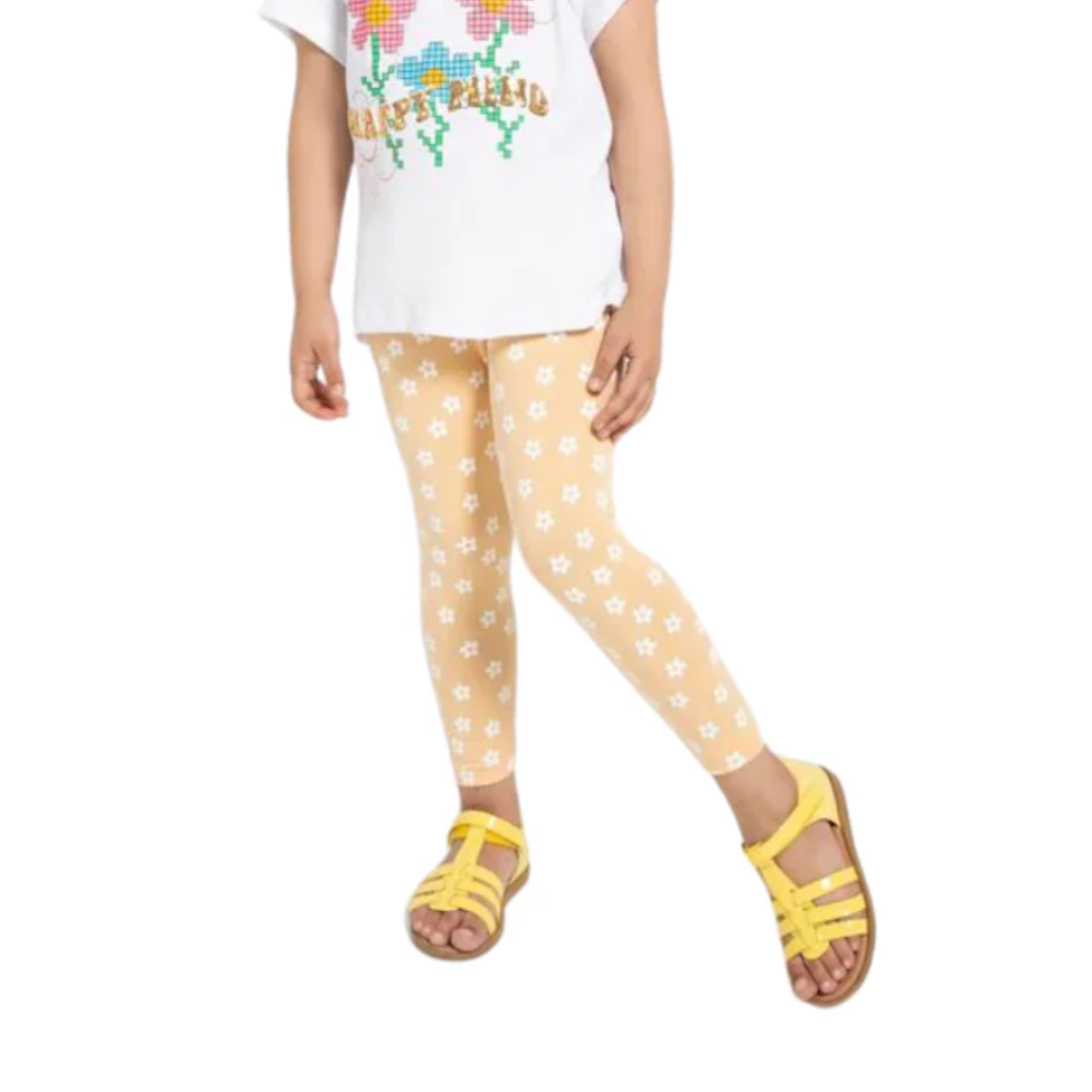Girls peach floral print tights