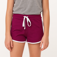 Girls maroon shorts with white stripe