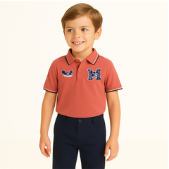 Boys peach Mickey  embroidered polo