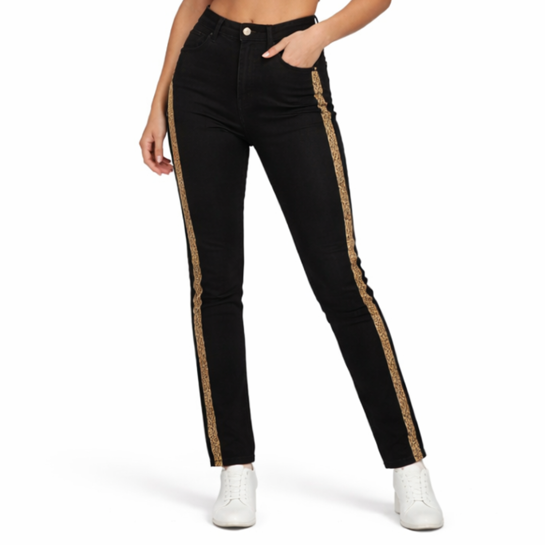Ladies black cheetah Side Stripe pant (Last Chance) (Womens)