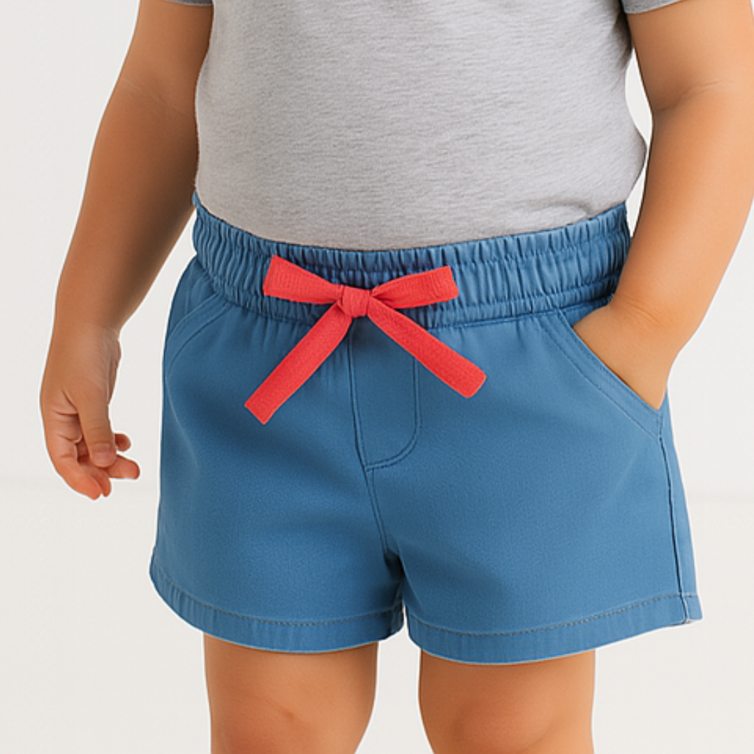 Blue red knots denim shorts