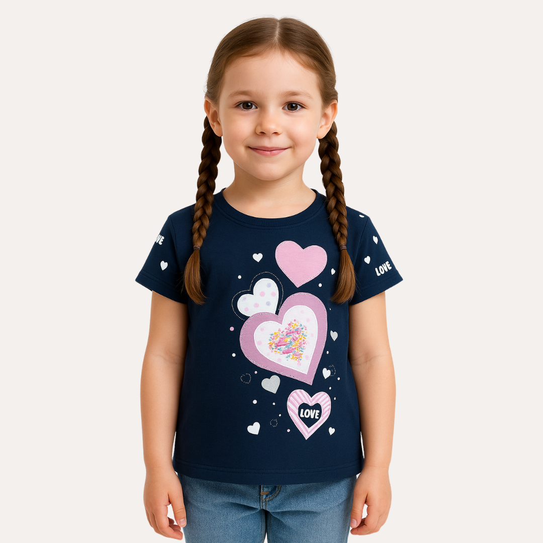 Girls blue heart sequence T-Shirt