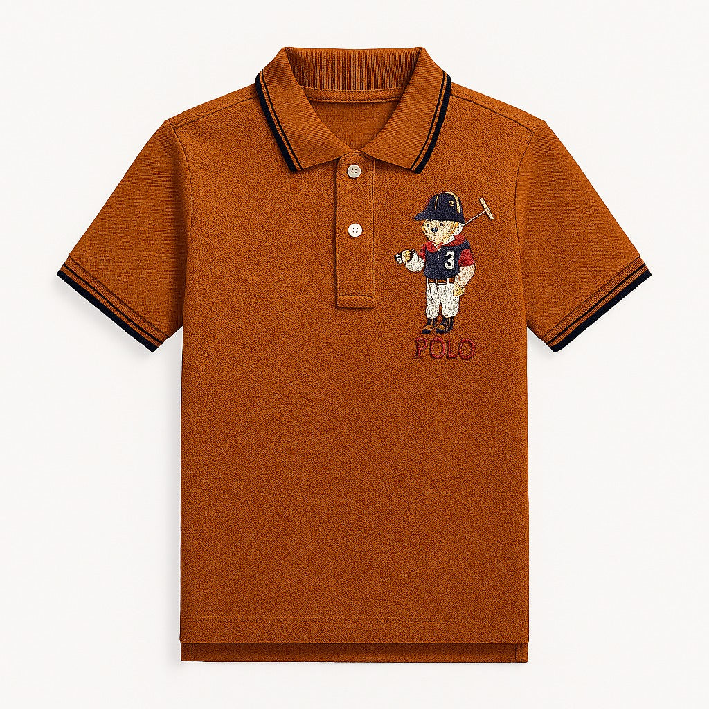 Boys brown bear polo shirt