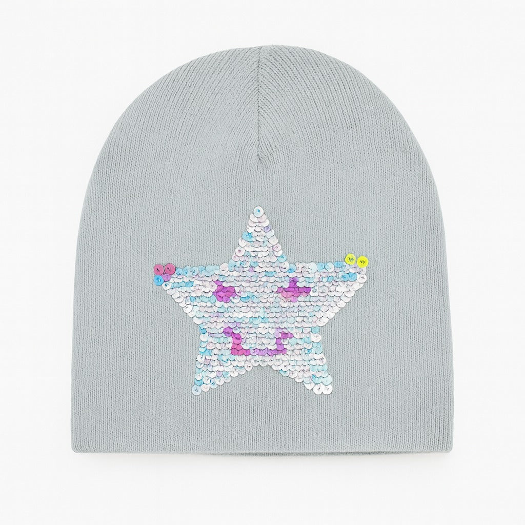 Girls gray sequin star cap