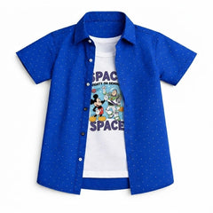 Boys Blue Micro Dot Printed Double Casual Shirt