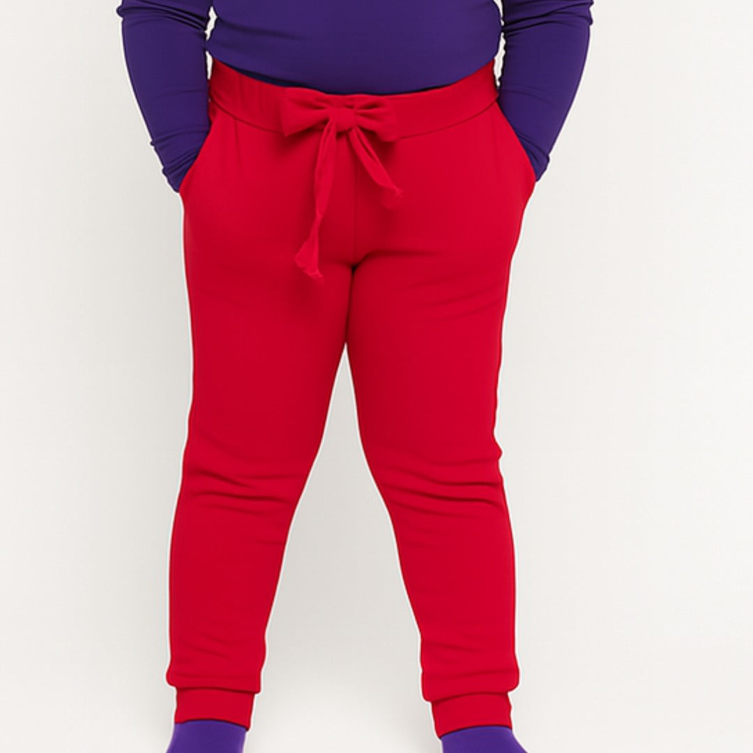 Girls red velvet bow trouser