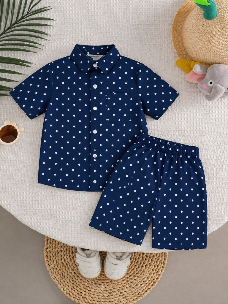 Boys Navy Blue Polka Dot Tracksuit (Summer)