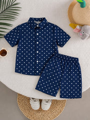 Boys Navy Blue Polka Dot Tracksuit (Summer)