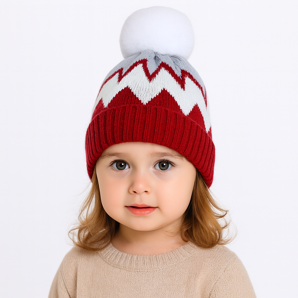 Red White and Blue pompom cap