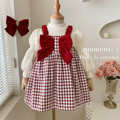Girls red check frock