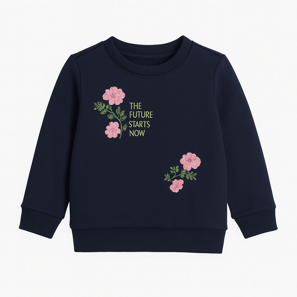 Girls Embroided  flower Sweat Shirt