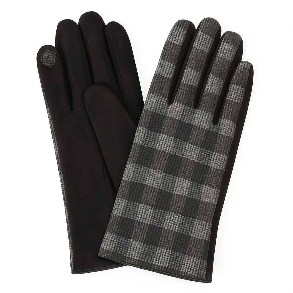 Mens black check gloves