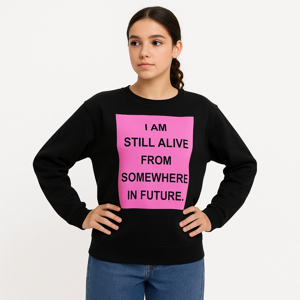 Ladies black and pink printed sweatshirt