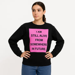 Ladies black and pink printed sweatshirt